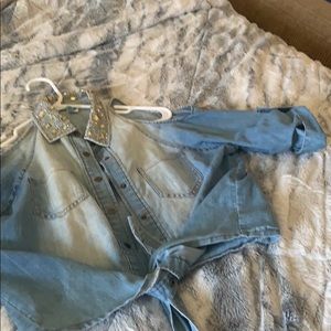 Rhinestone Collared Jean CoverUp